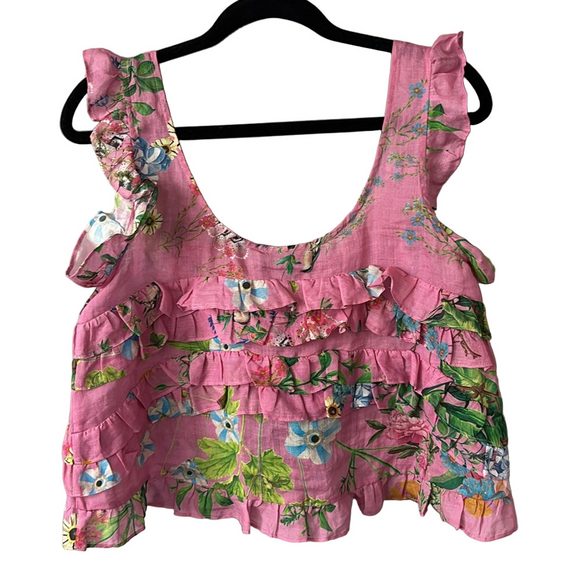 Cynthia Rowley Pink Floral Ruffle Tank Cropped Blouse size Small NWT - Picture 3 of 7